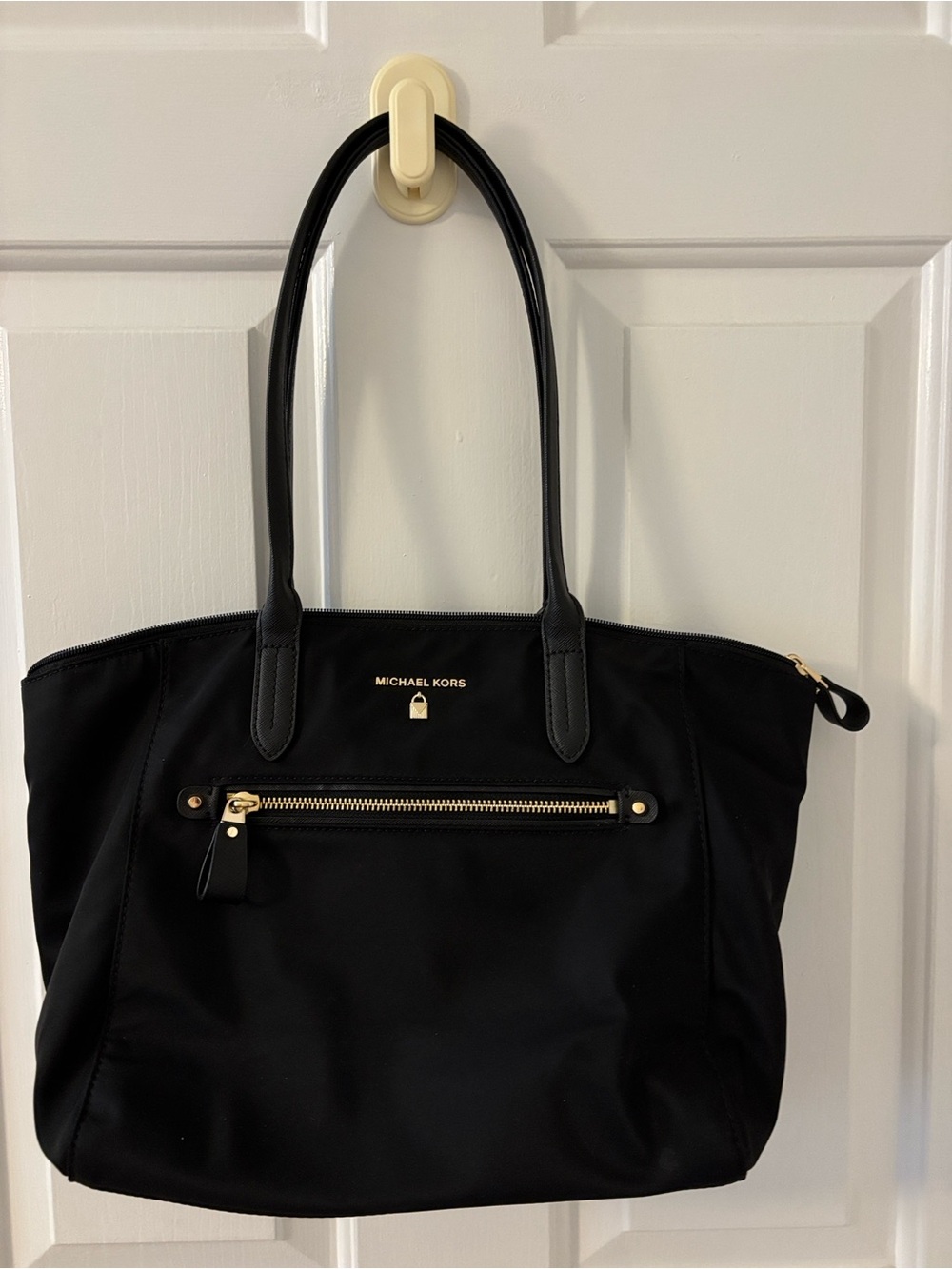 Michael Kors Kelsey Black Nylon Tote with Gold Tone Accents. Great condition!